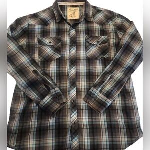 Y2K Western Plaid Shirt Country Cowboy Snap Black Pearl Button Down 2000’s